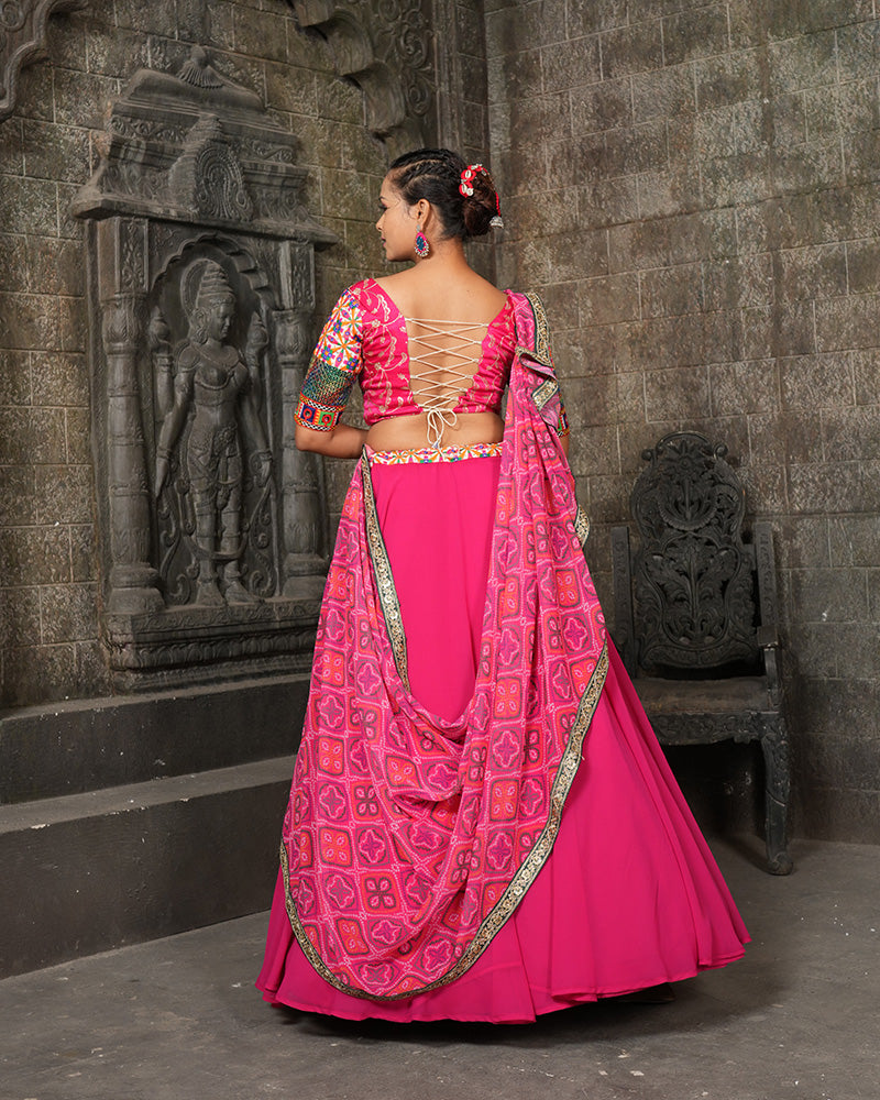 Designer Embroidered Rani Pink Color Georgette Navratri Lehenga Choli