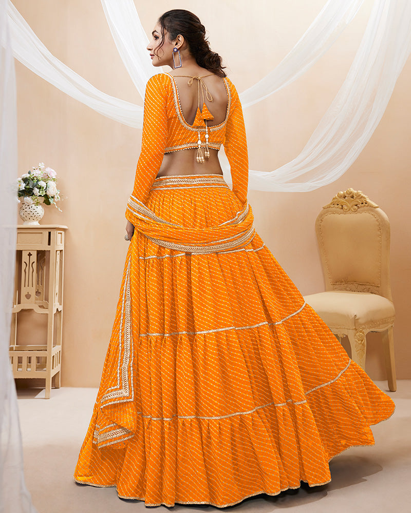 Yellow Color Georgette Leheriya Printed Lehenga Choli