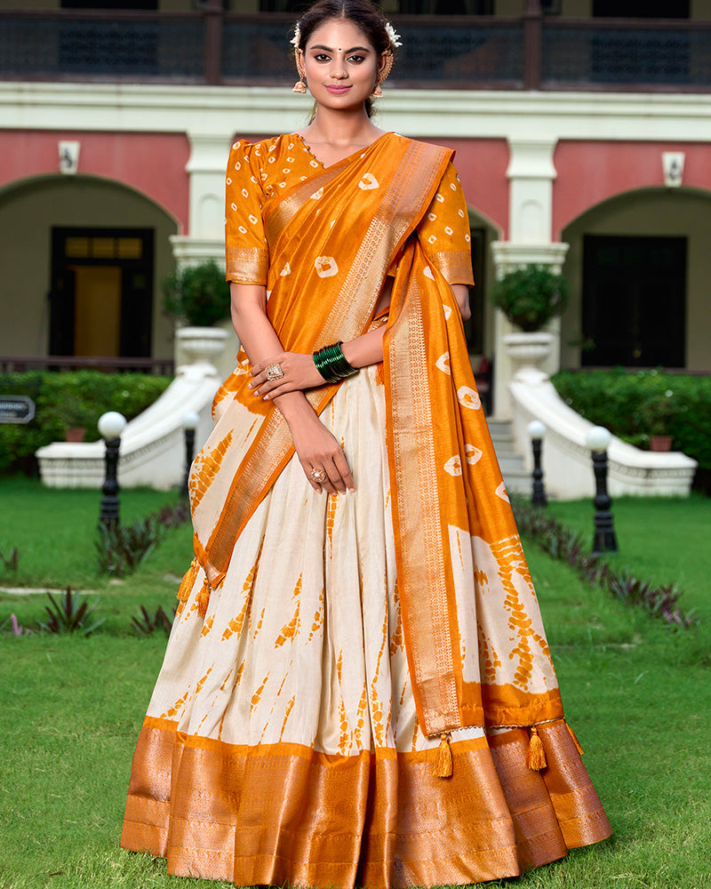 Mustard Color Dola Silk Shibori Print Half Saree