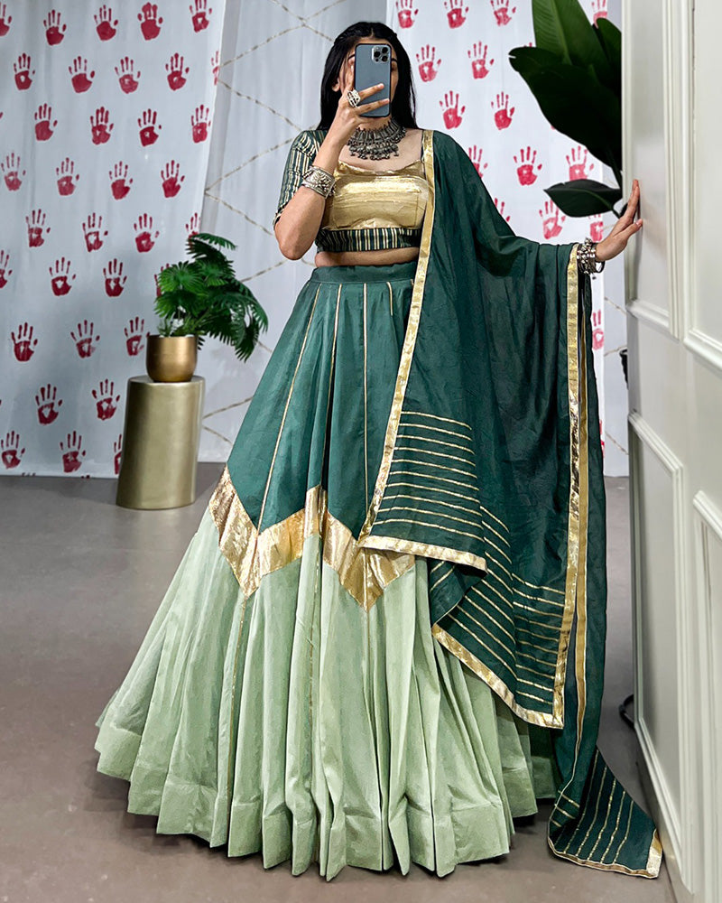 Pista Green Color Pure Chanderi Navratri Lehenga Choli