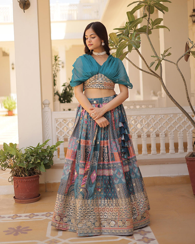 Rama Color Designer Russian Silk Embroidery Crop Top Lehenga Choli