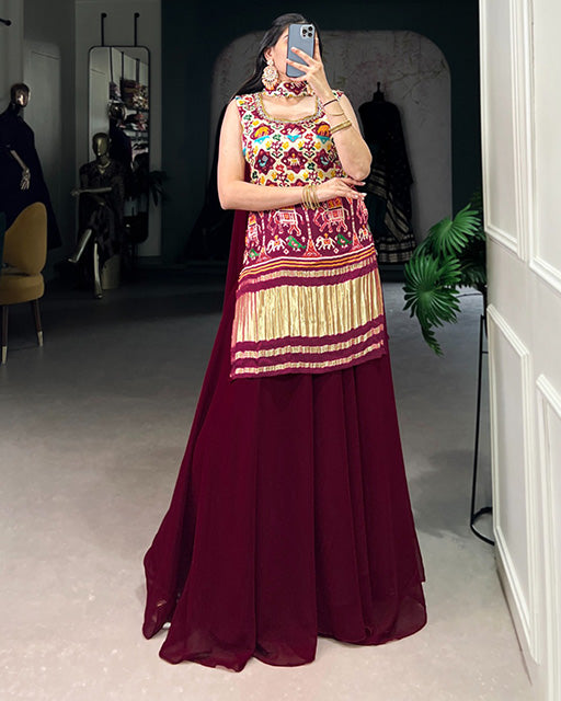 Off White Color Gaji Silk Three Piece Plazo Suit