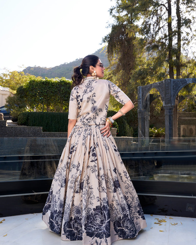 Cream Color Tussar Silk Lehenga Choli With koti