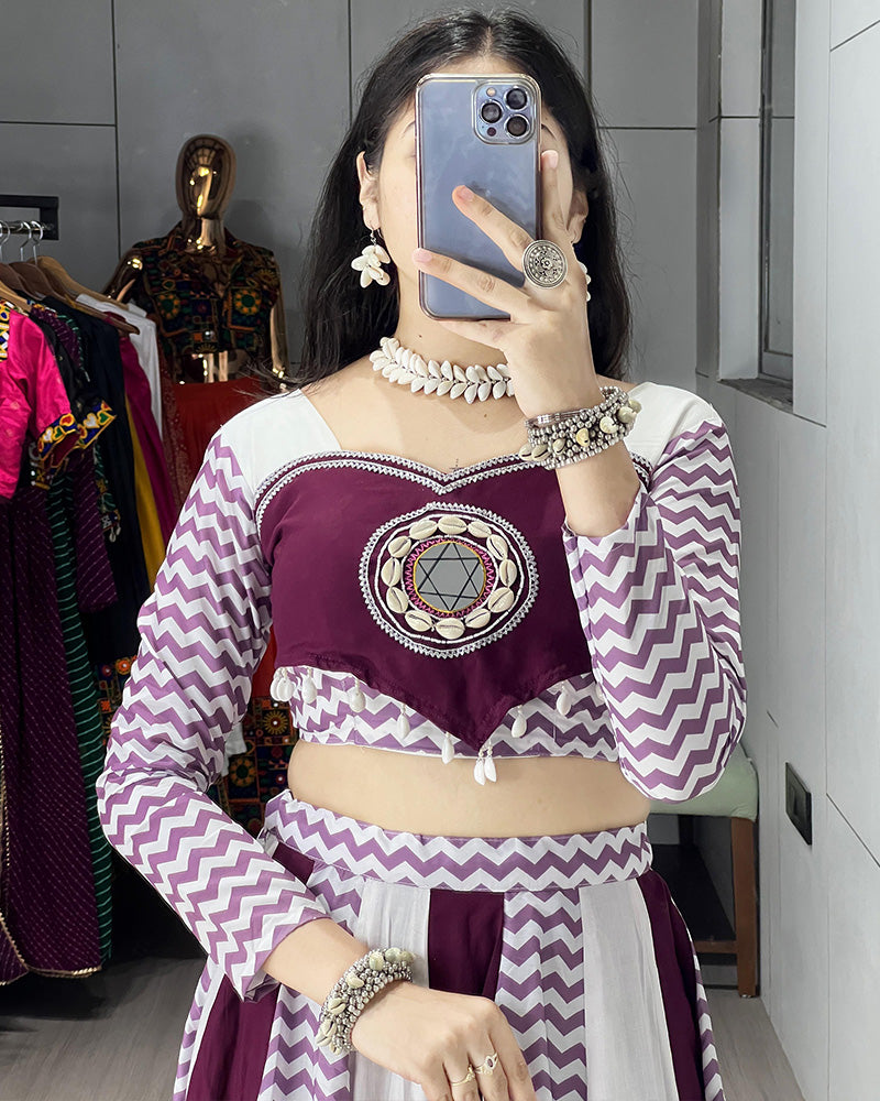 White Wine Color Pure Rayon Cotton Navratri Lehenga Choli