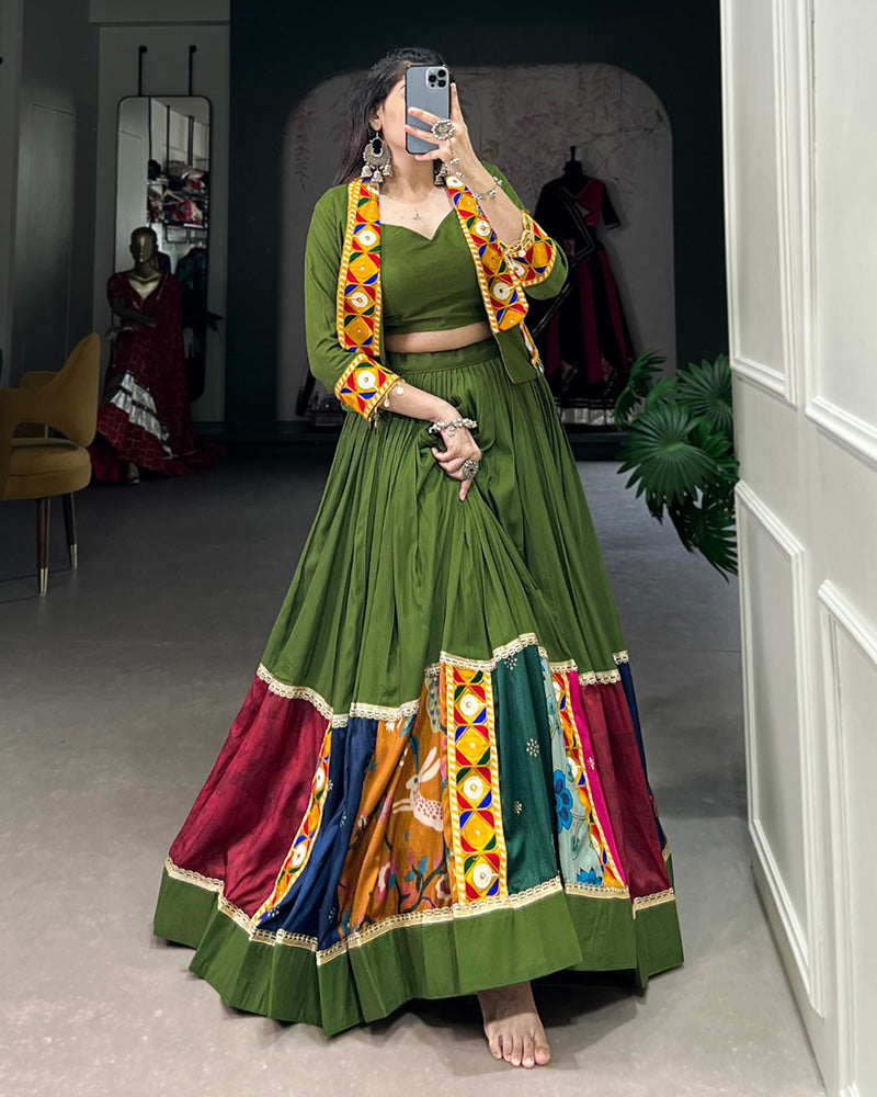 Mehndi Color Pure Rayon Navratri Lehenga Choli