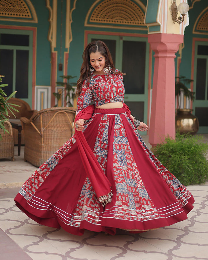 Maroon Color Rayon Printed Navratri Lehenga Choli