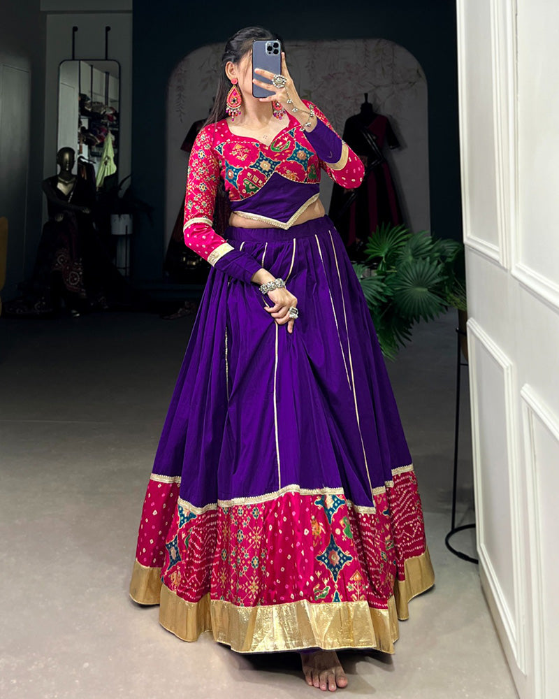 Designer Purple Color Cotton Printed Silk Lehenga Choli