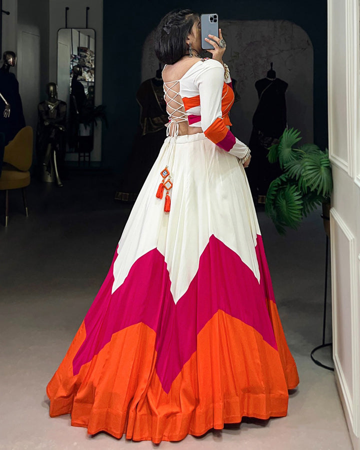 Vibrant Orange, Pink & White Navratri Lehenga Choli