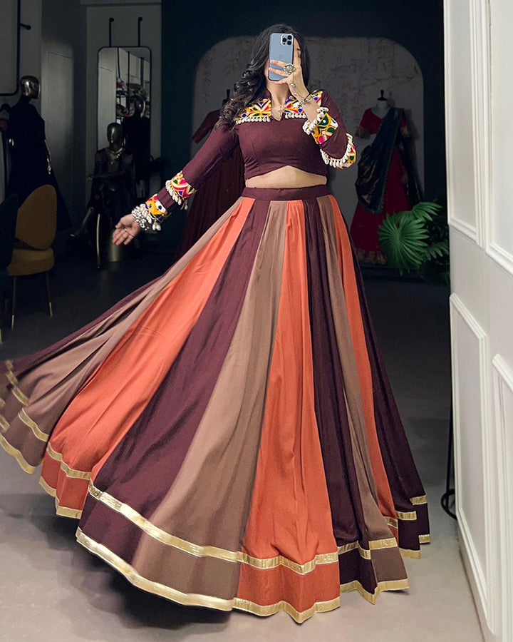 Multi Brown Color Pure Rayon Navratri Lehenga Choli