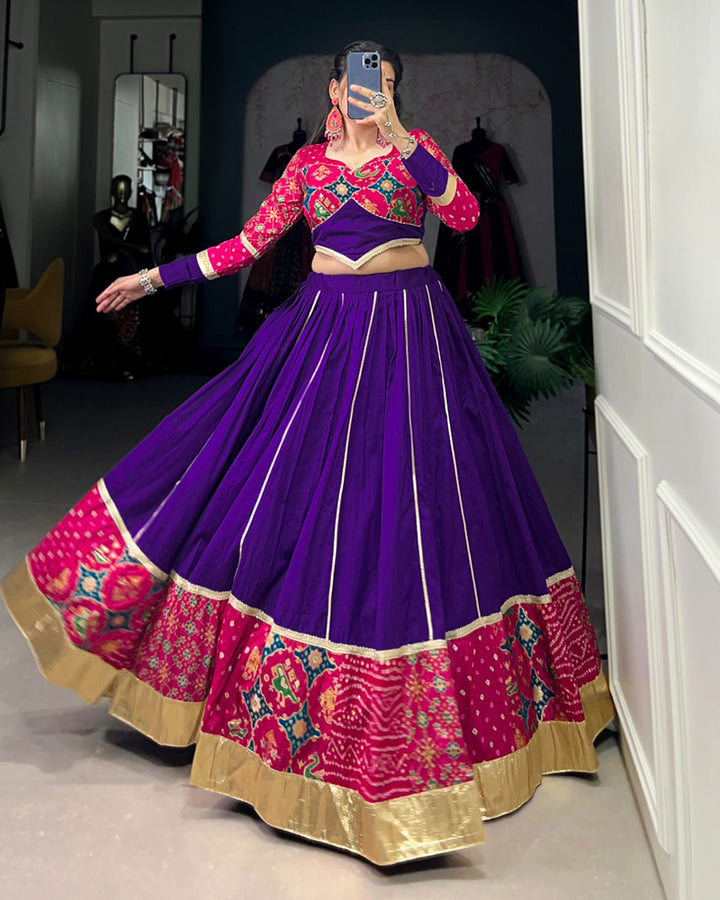 Designer Purple Color Cotton Printed Silk Lehenga Choli