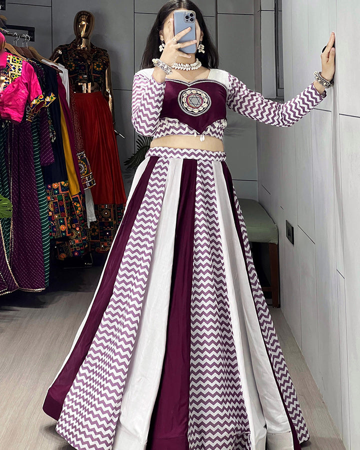 White Wine Color Pure Rayon Cotton Navratri Lehenga Choli