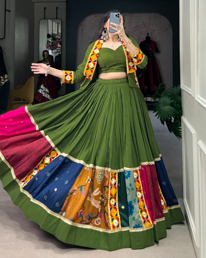 Mehndi Color Pure Rayon Navratri Lehenga Choli