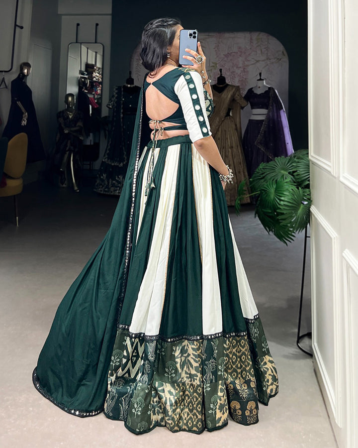 White And Green Color Rayon Navratri Lehenga Choli