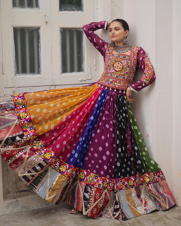 Multi Color Georgette Bandhani Print Navratri Lehenga Choli