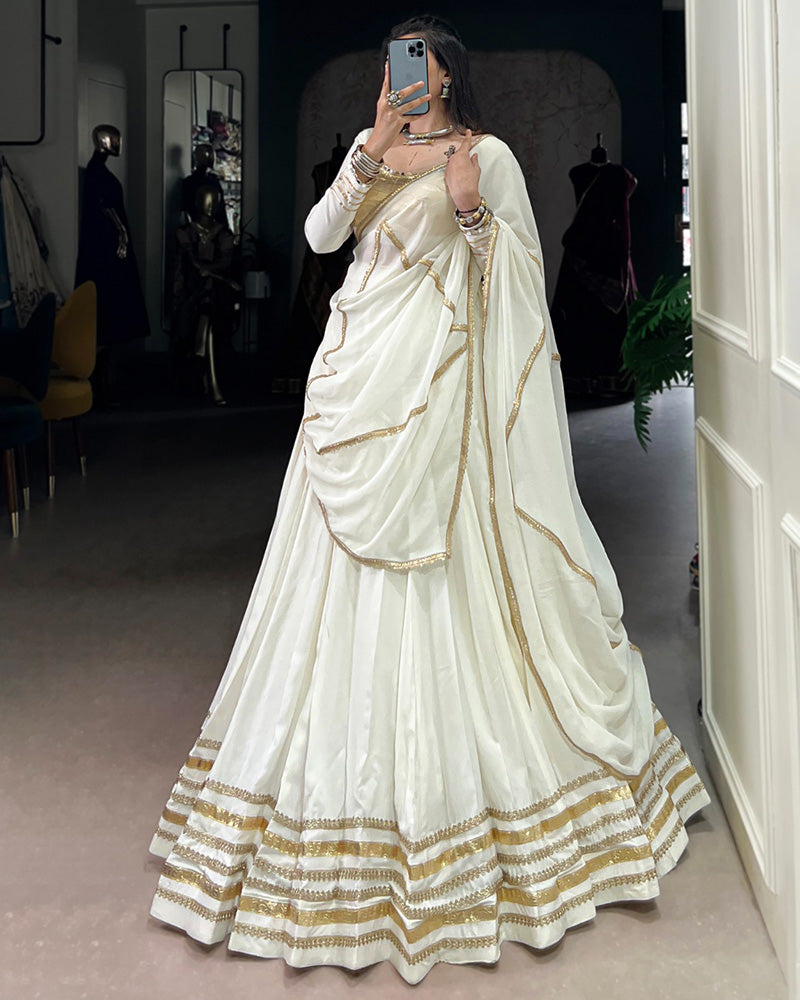 White Color Pure Rayon Navratri Lehenga Choli