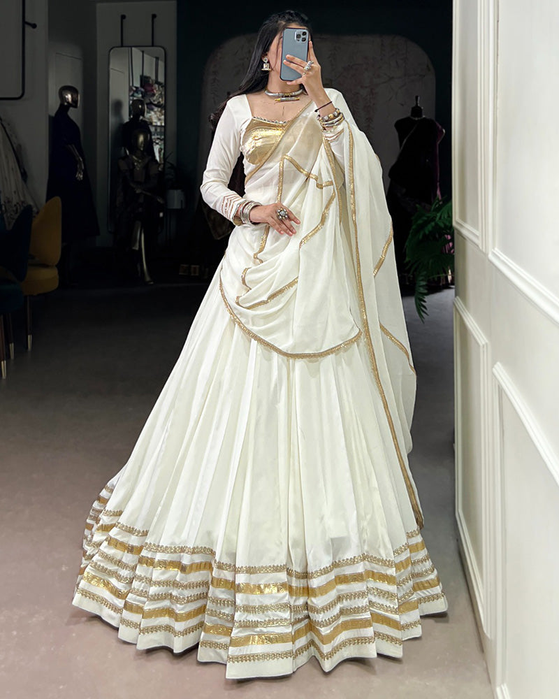 White Color Pure Rayon Navratri Lehenga Choli