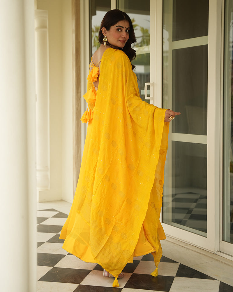 Yellow Color Georgette Three Piece Anarkali Suit