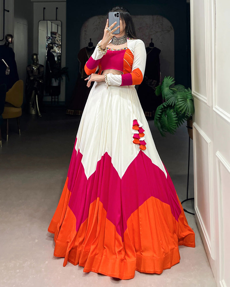 Vibrant Orange, Pink & White Navratri Lehenga Choli