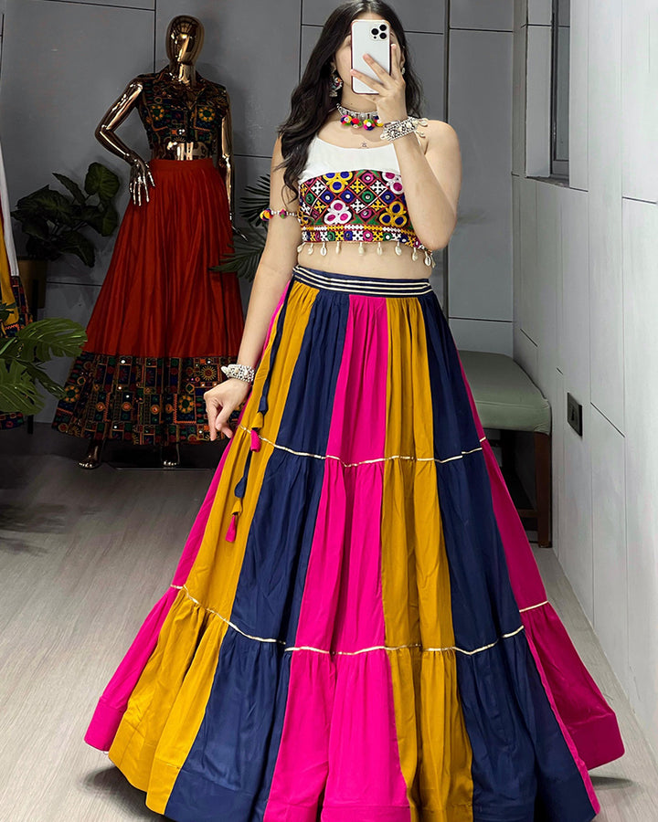 Multi Color Pure Rayon Cotton Navratri Lehenga Choli