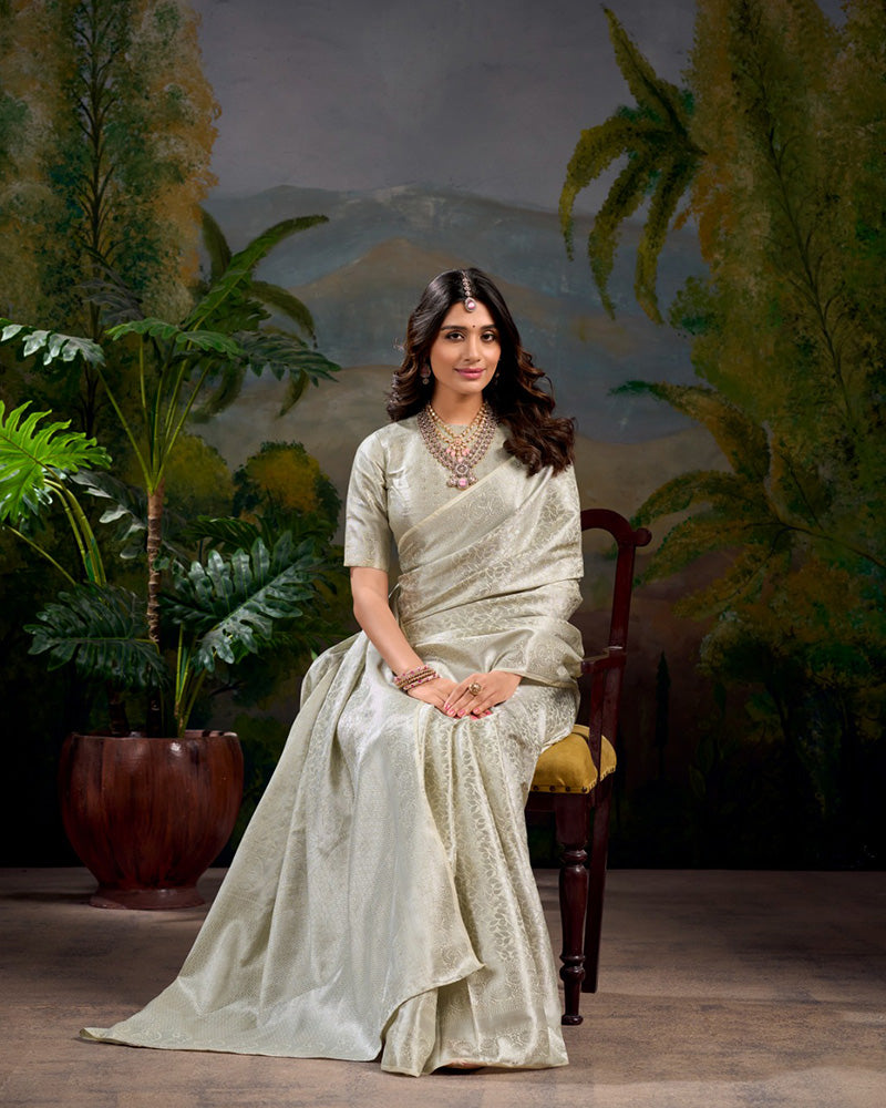 Off White Color Kanjivaram Saree With Zari Work