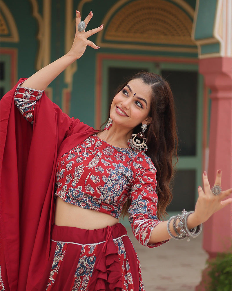 Maroon Color Rayon Printed Navratri Lehenga Choli