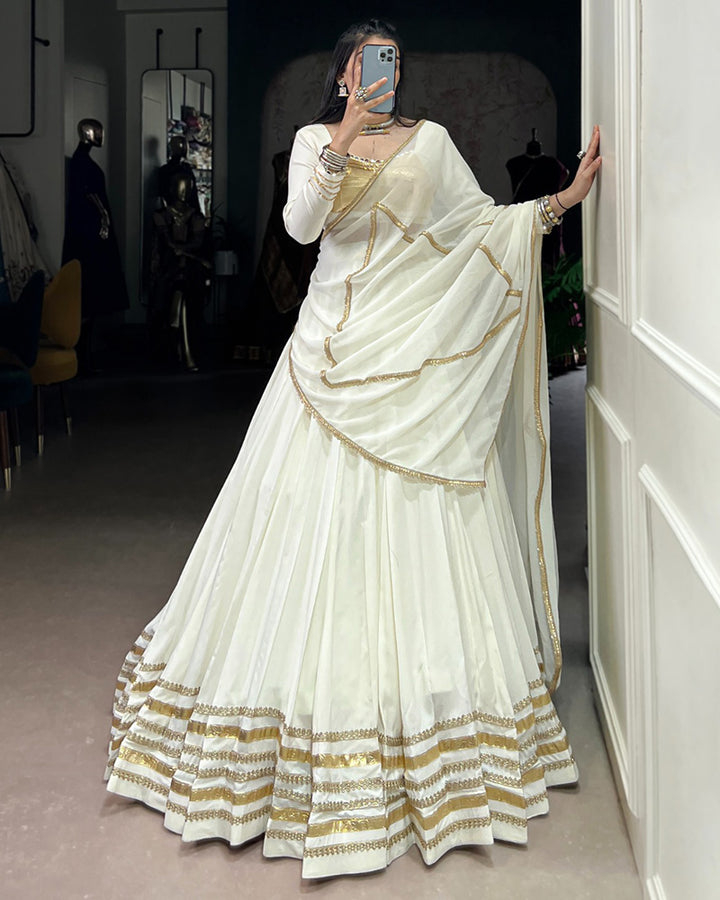 White Color Pure Rayon Navratri Lehenga Choli