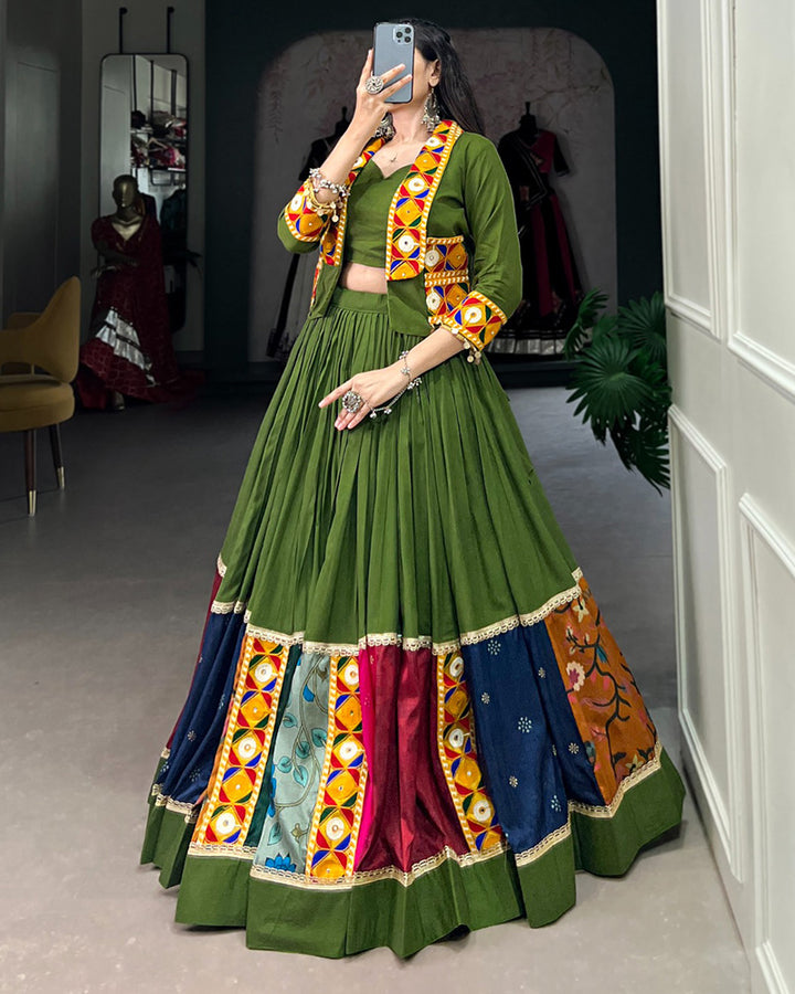 Mehndi Color Pure Rayon Navratri Lehenga Choli