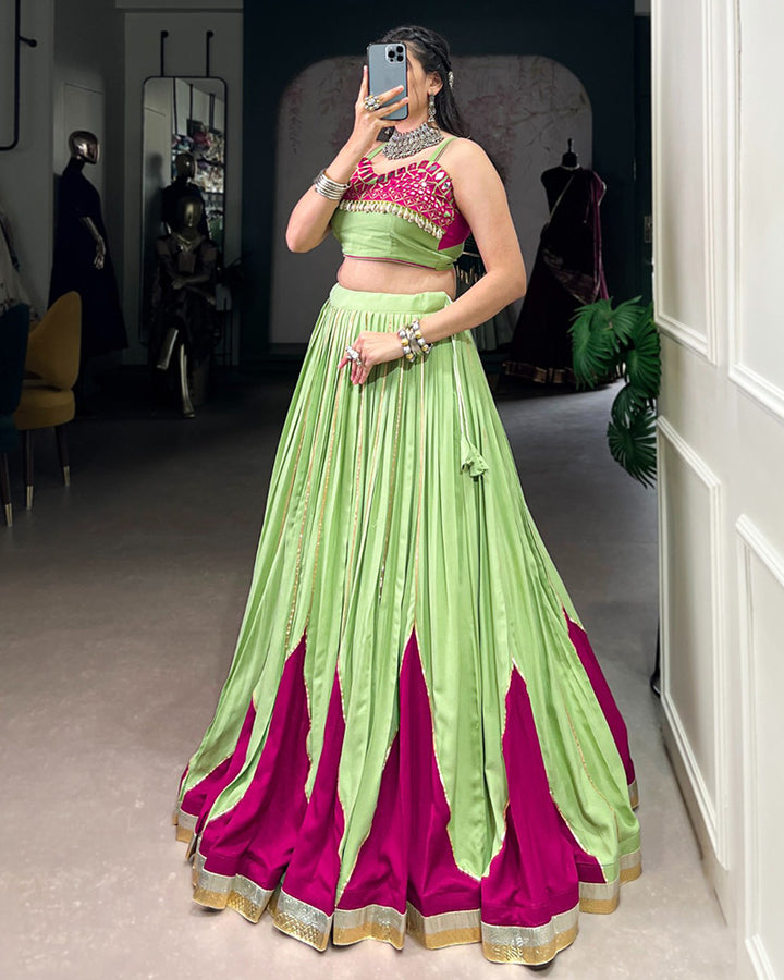 Designer Parrot Green & Magenta Mirror Work Lehenga Choli