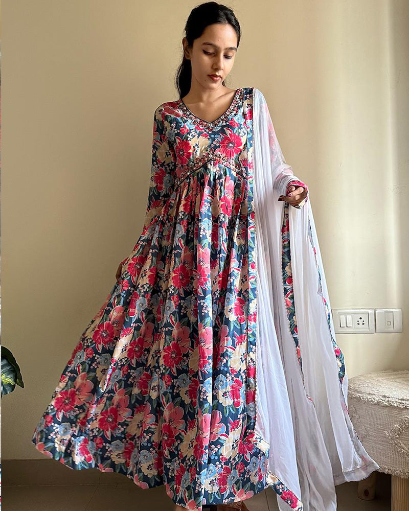 white christmas dresses New Multi Color Alia Cut Cotton Three Piece Anarkali Suit – TANHAI