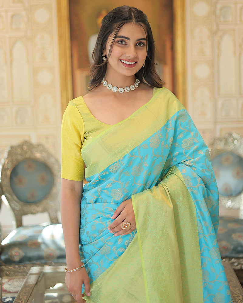 Sky Blue Color Kanjivaram Soft Silk Saree