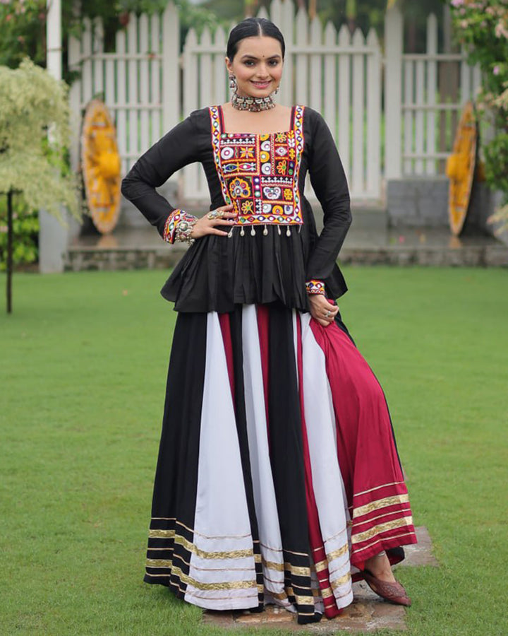 Red Black Color Pure Cotton Navratri Lehenga Choli