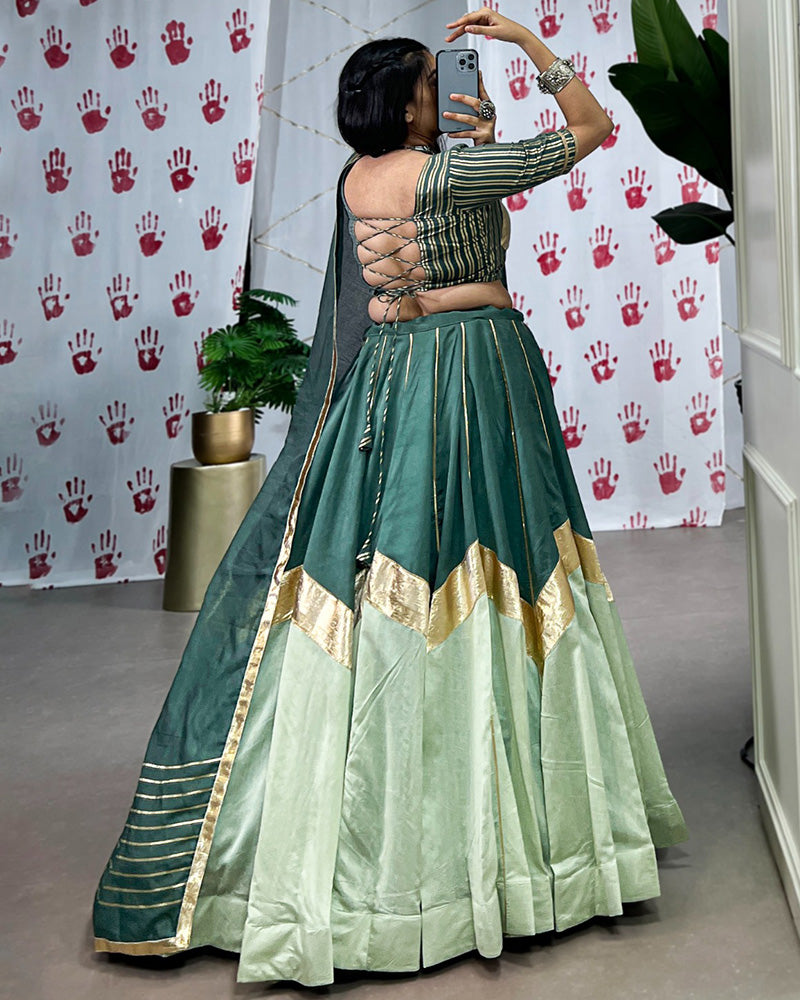 Pista Green Color Pure Chanderi Navratri Lehenga Choli