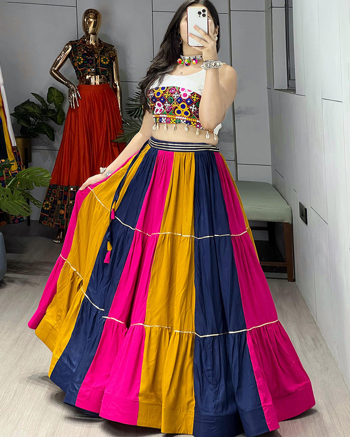 Multi Color Pure Rayon Cotton Navratri Lehenga Choli