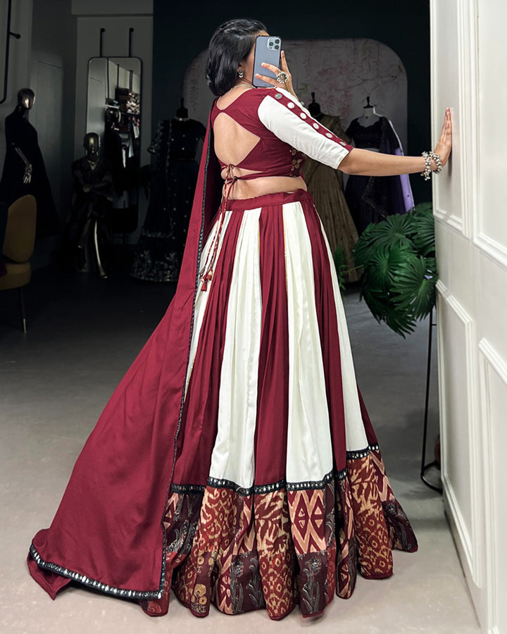 White And Maroon Color Rayon Navratri Lehenga Choli