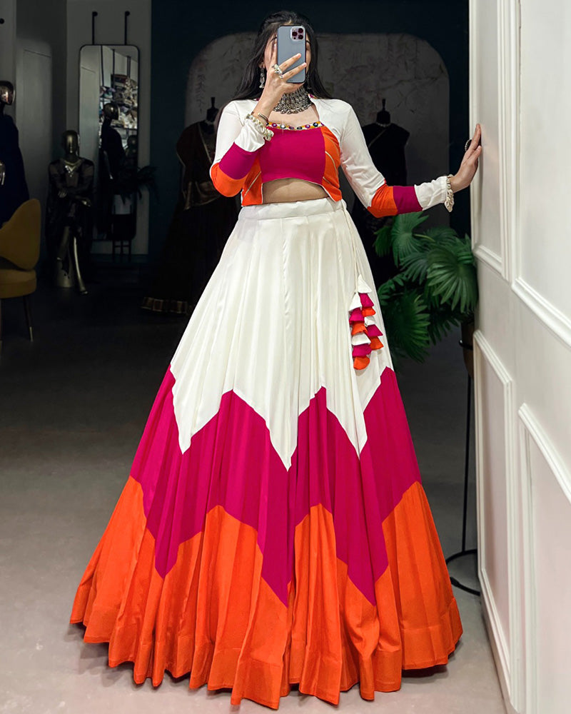 Vibrant Orange, Pink & White Navratri Lehenga Choli
