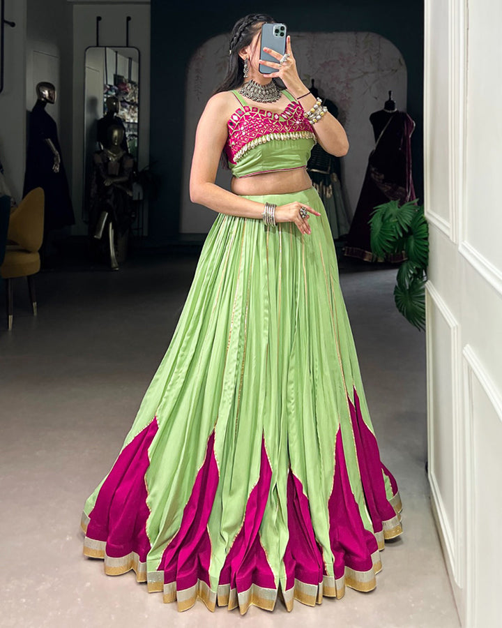 Designer Parrot Green & Magenta Mirror Work Lehenga Choli
