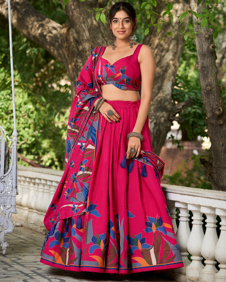 Rani Pink Color Polyester Viscose Chanderi Lehenga Choli