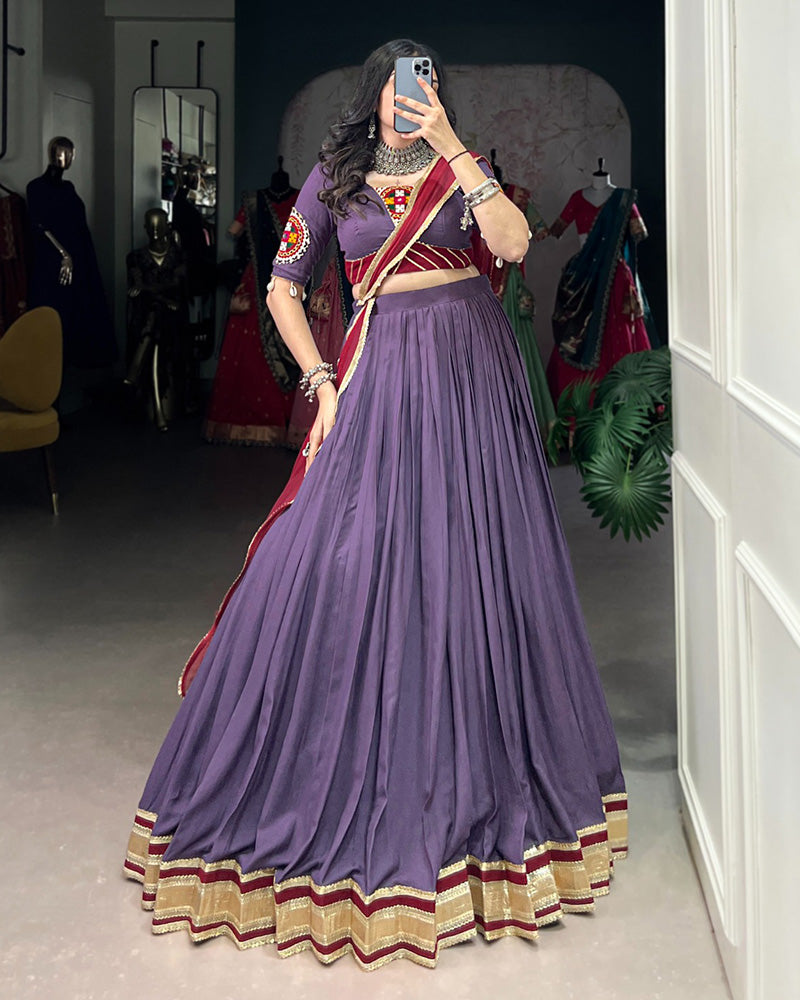 Dusty Mauve Color Rayon Navratri Lehenga Choli