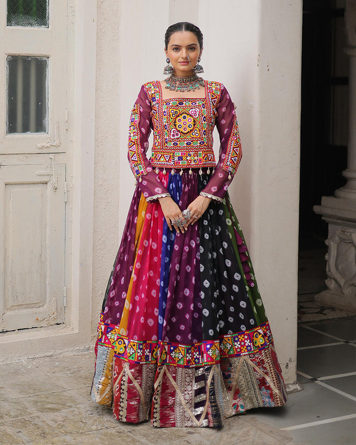 Multi Color Georgette Bandhani Print Navratri Lehenga Choli