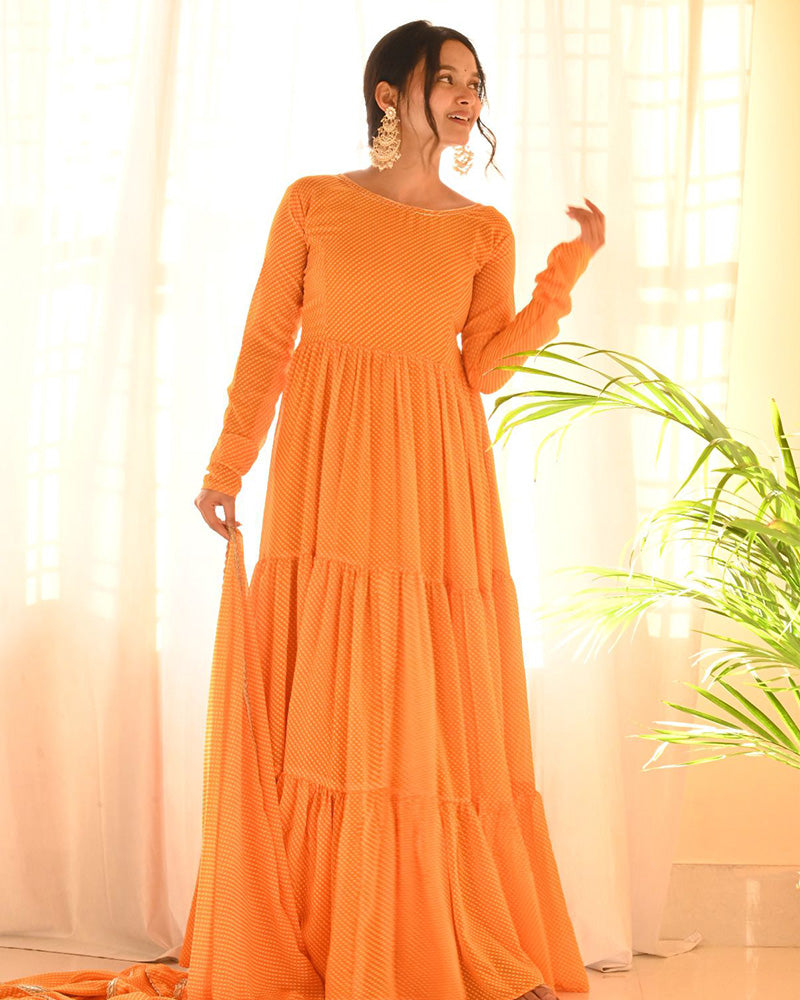 Beautiful Four Color Three Layer Georgette Printed Gown