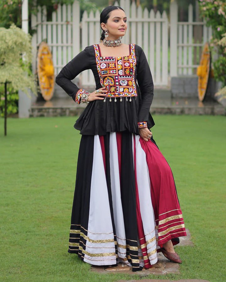 Red Black Color Pure Cotton Navratri Lehenga Choli