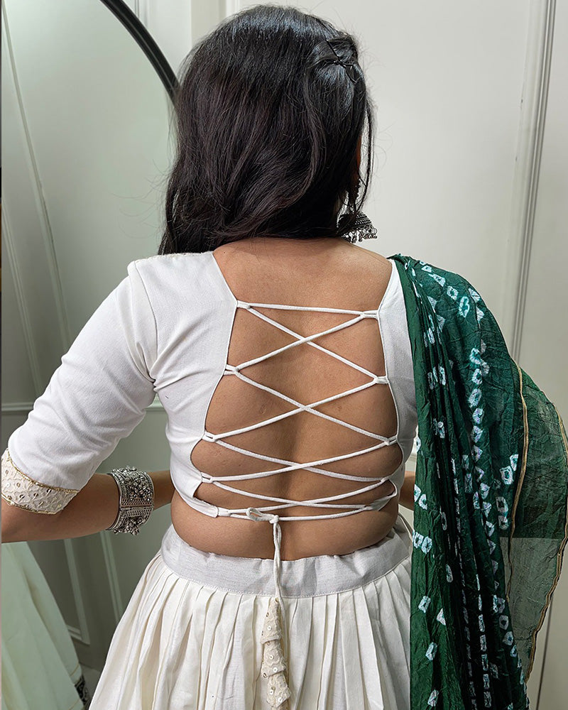 White Color Cotton Printed Navratri Lehenga Choli