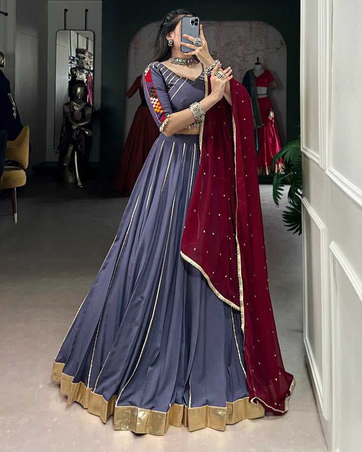 Onion Color Rayon Embossed Navratri Lehenga Choli