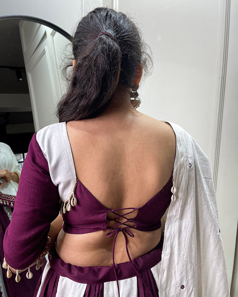 White And Wine Color Cotton Navratri Lehenga Choli