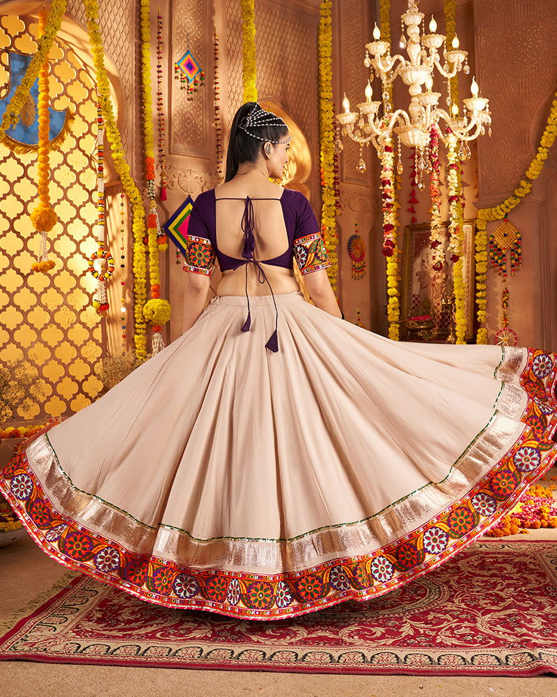Beige and Maroon Navratri Lehenga Choli With Stunning Embroidery