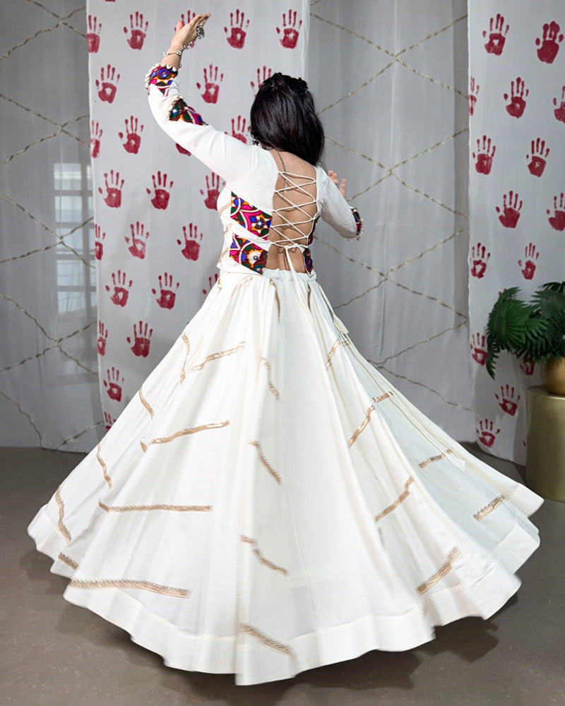 White Color Pure Rayon Navratri Lehenga Choli