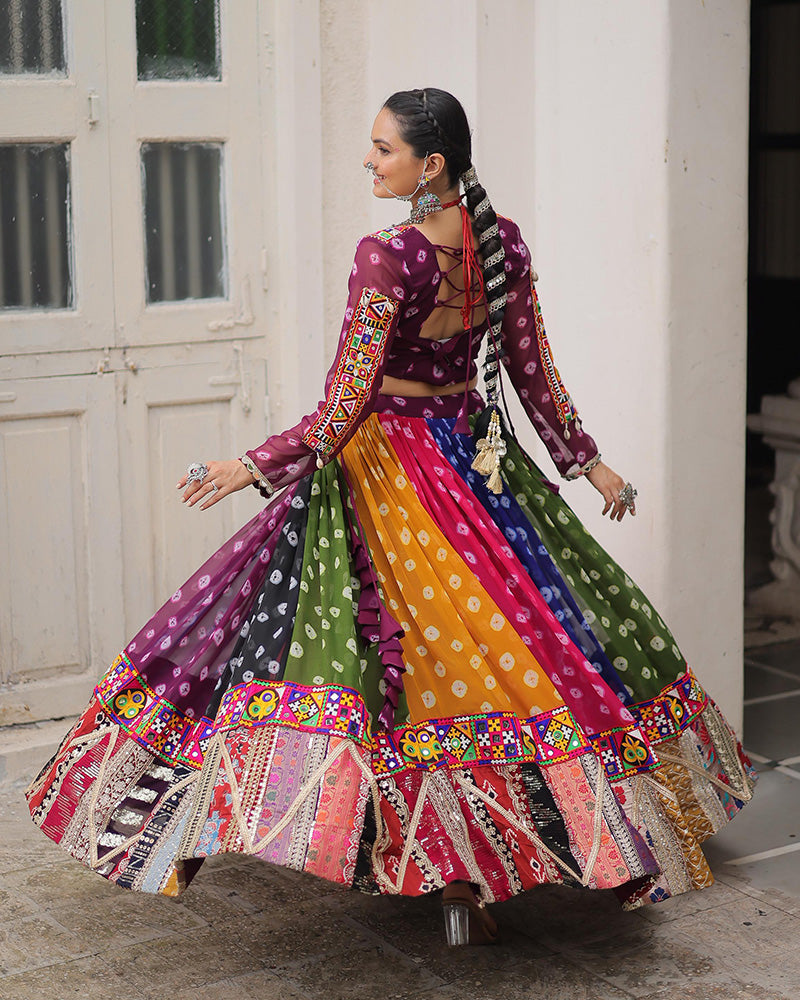 Multi Color Georgette Bandhani Print Navratri Lehenga Choli
