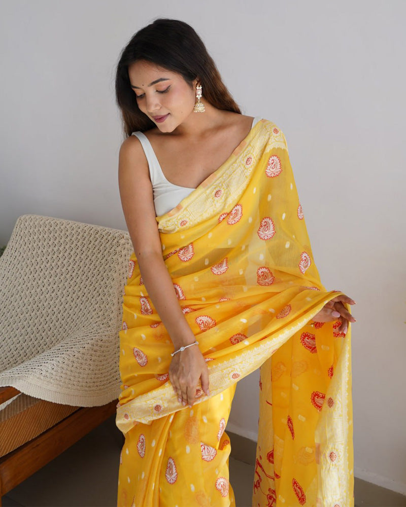 Beautiful Yellow Color Soft Cotton Saree