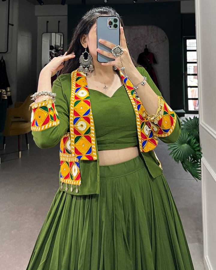 Mehndi Color Pure Rayon Navratri Lehenga Choli