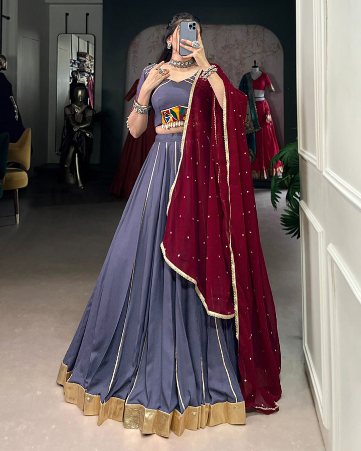 Onion Color Rayon Embossed Navratri Lehenga Choli